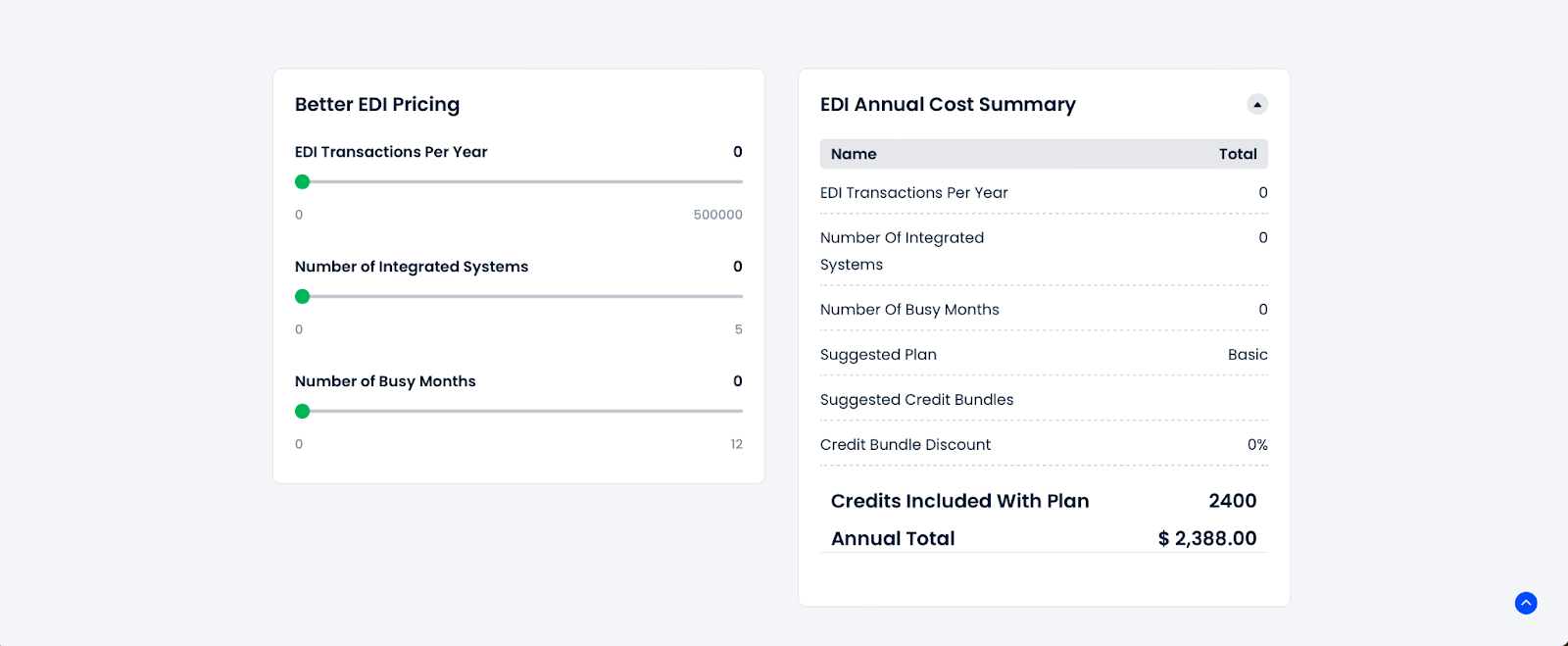 Better EDI Pricing Calculator – base view