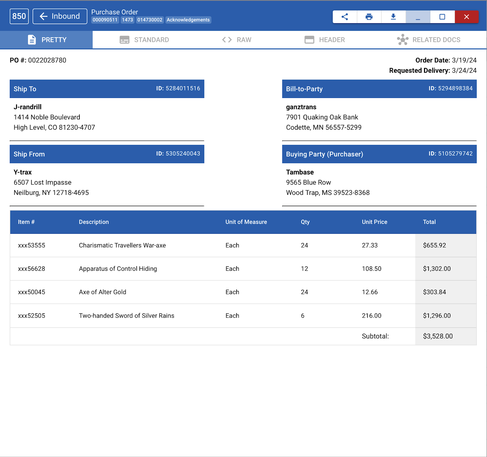 Octolan EDI Visibility Tool – transaction search view