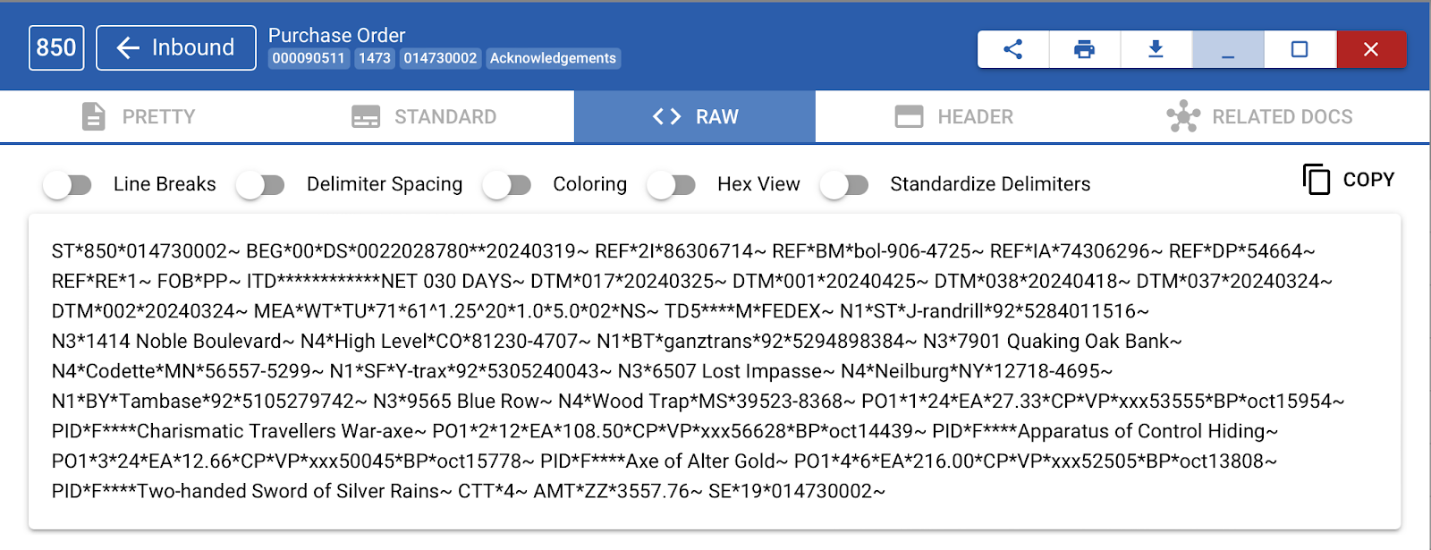 Octolan EDI Visibility Tool screenshot